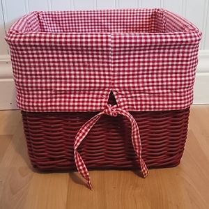 Pottery Barn Kids Red Wicker Sabrina Storage Basket w/Red & White Gingham Liner